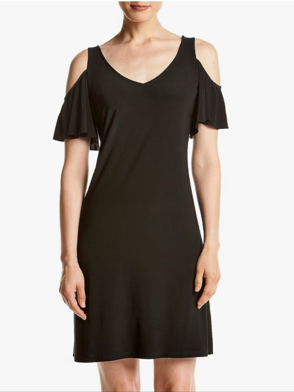 MSK Black Cold Shoulder Flutter Sleeve Mini Dress M